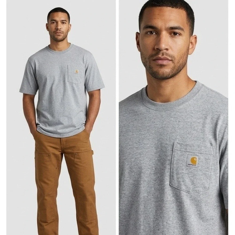 Carhartt K87 Mens T-Shirt Large Loose Fit‎ Pocket Short Sleeve Heather Gray